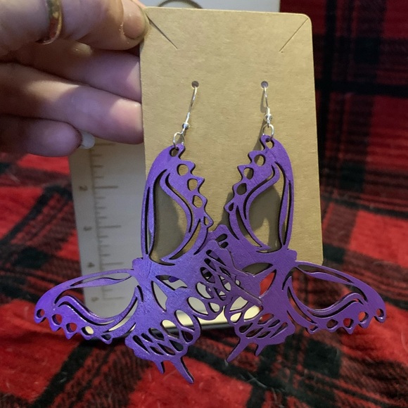 Purple Butterfly skull earrings - Picture 1 of 2